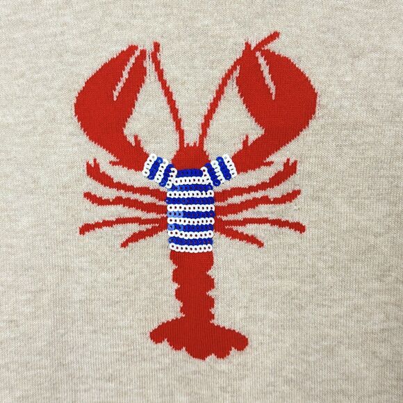 J.CREW Sequin Lobster Teddie Sweater M Lightweight Beige Sailor Sea Beach B33 - Picture 4 of 7